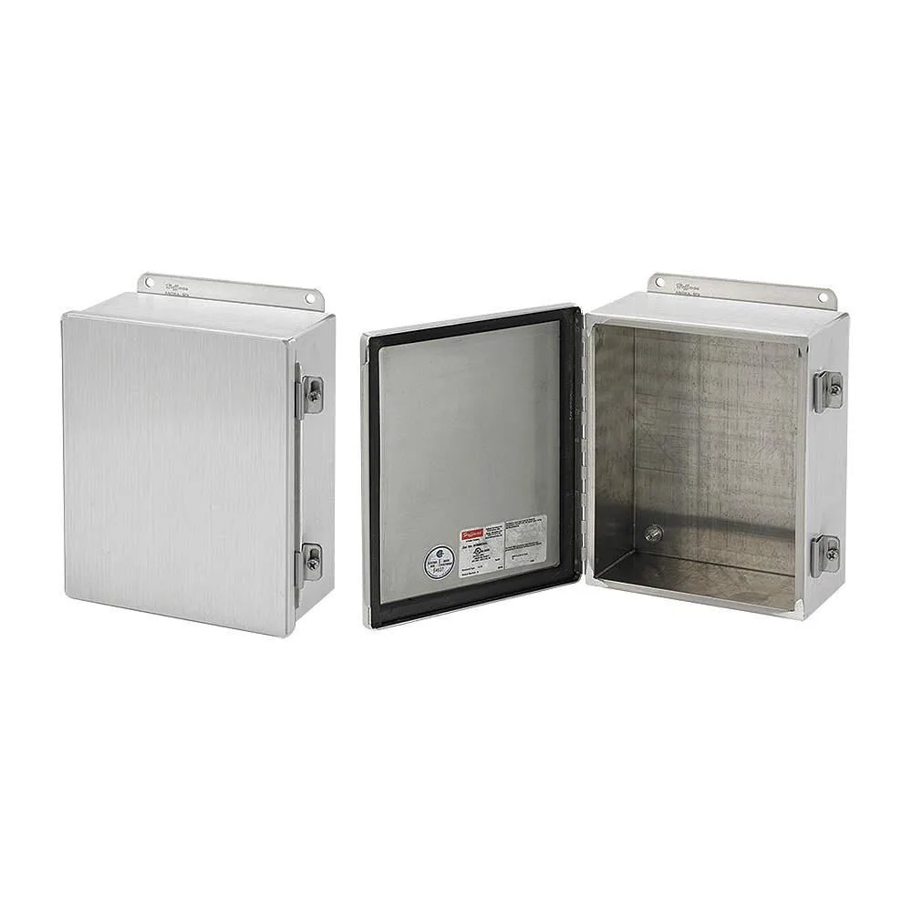 Grey brushed aluminium electrical enclosure 12 in high 6 in deep hinged cover clamps