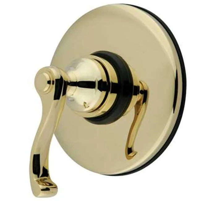 Polished brass volume control trim with lever handle, 5.62 x 7 x 6.1 inches