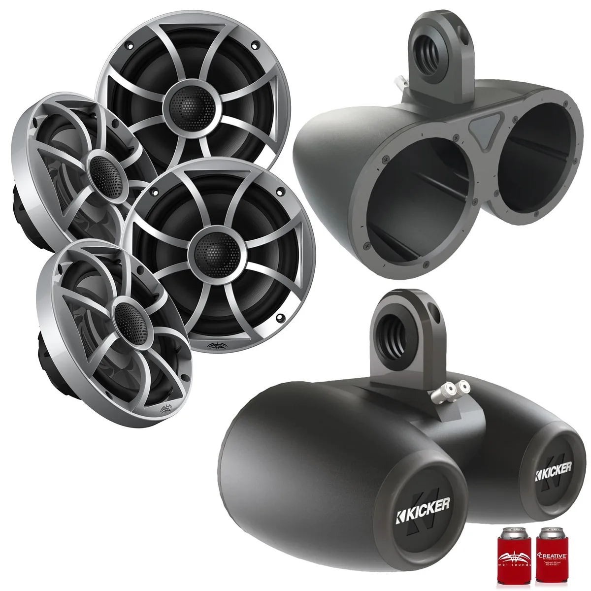 Wet Sounds Wet Sounds OE-65ic-S 6.5" Speakers + Kicker 12KMTED 6.5" Black Tower Pods — product photo