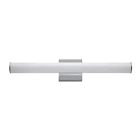 Single tubular white acrylic diffuser on polished chrome rail vanity light