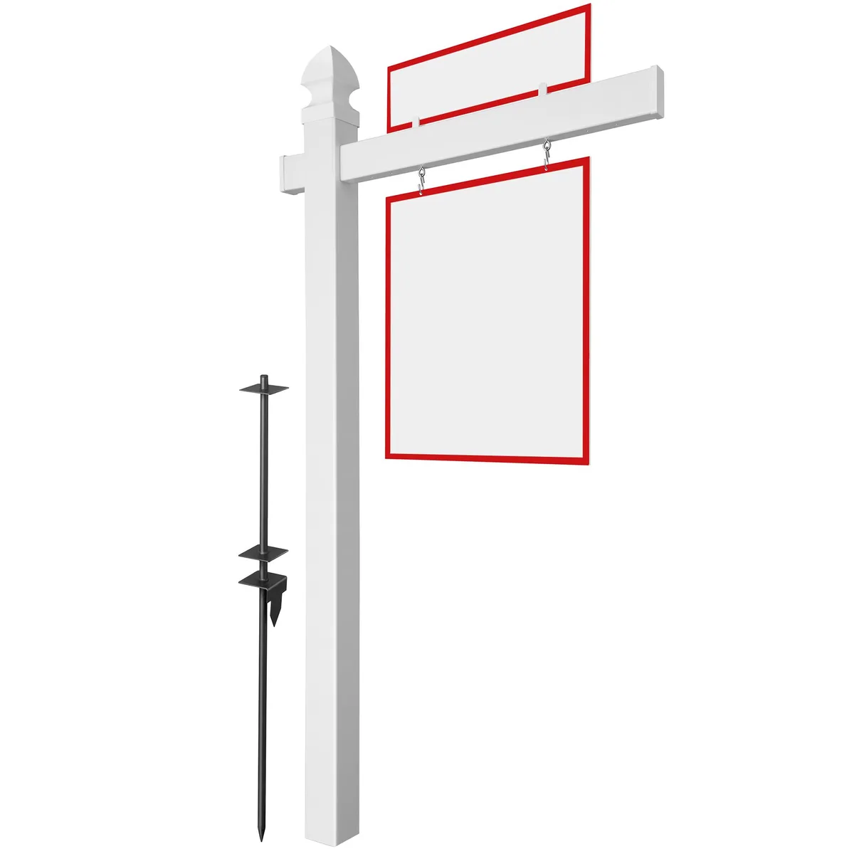 White PVC sign post, 72 inch height with 36 inch cross rail, flat and gothic caps included