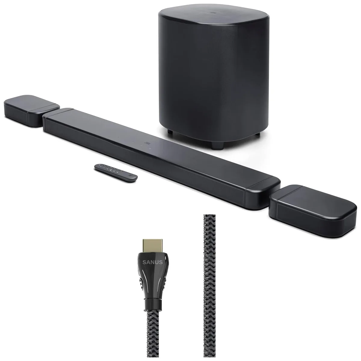 JBL JBL BAR-700-MK2 7.1 CH Sound Bar 10" Subwoofer Sanus HDMI Cable — product photo