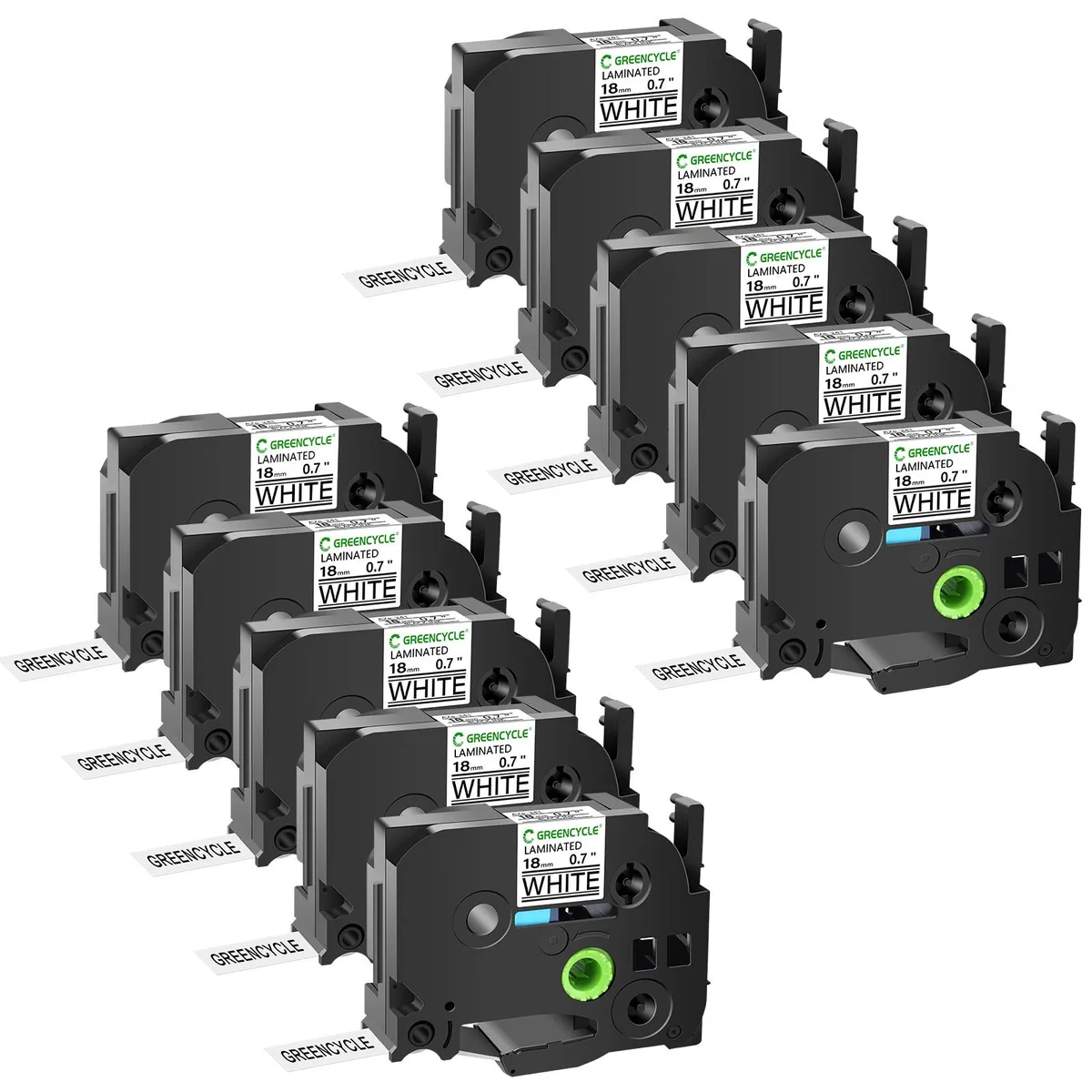 GREENCYCLE GREENCYCLE 10 Pack TZe-241 18mm 8m Black on White Laminated Label Tape — product photo