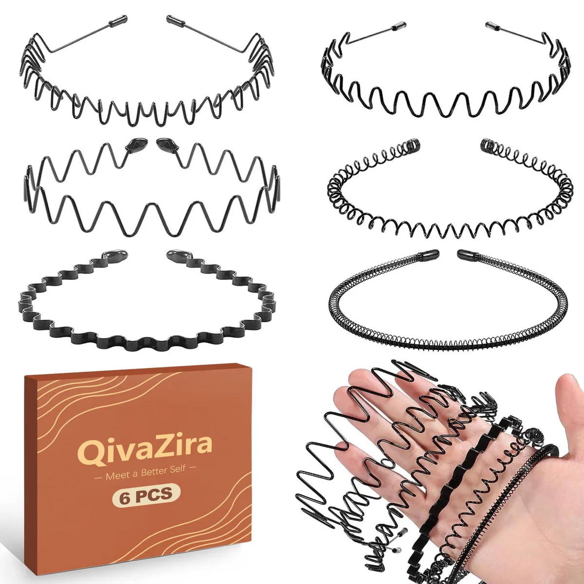  6 Pack Metal Headband Black Spiral 3.81 x 13.1064 x 15.1892 cm — product photo