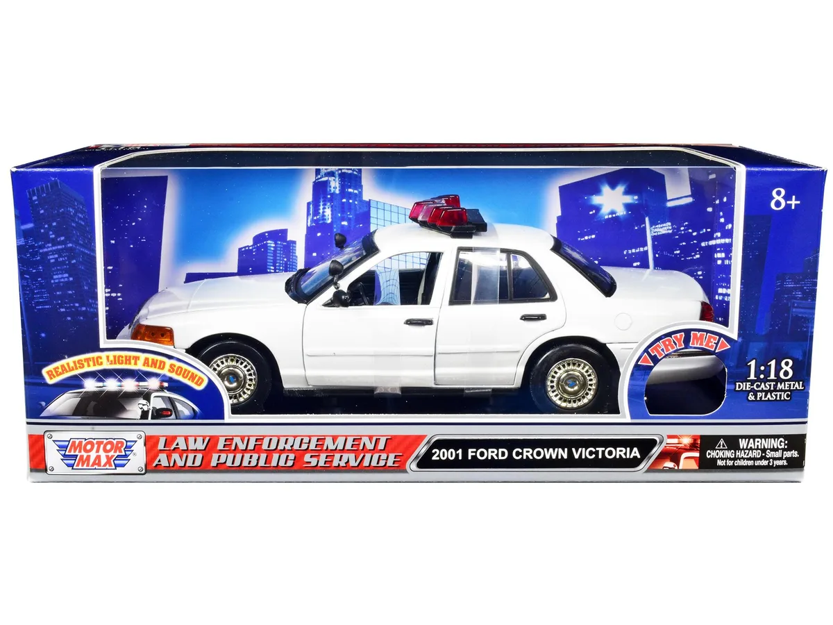 MOTORMAX MOTORMAX 2001 Ford Crown Victoria Police Car Plain White 1/18 — product photo