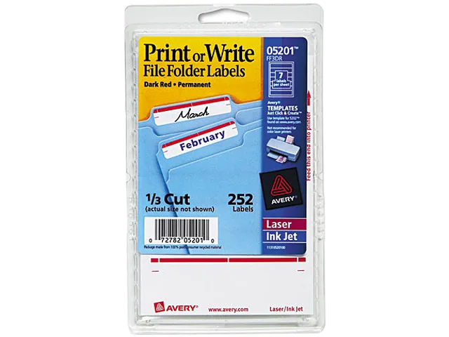 Avery Avery 5201 File Folder Labels 11/16 x 3-7/16 White/Dark Red 252/Pack — product photo