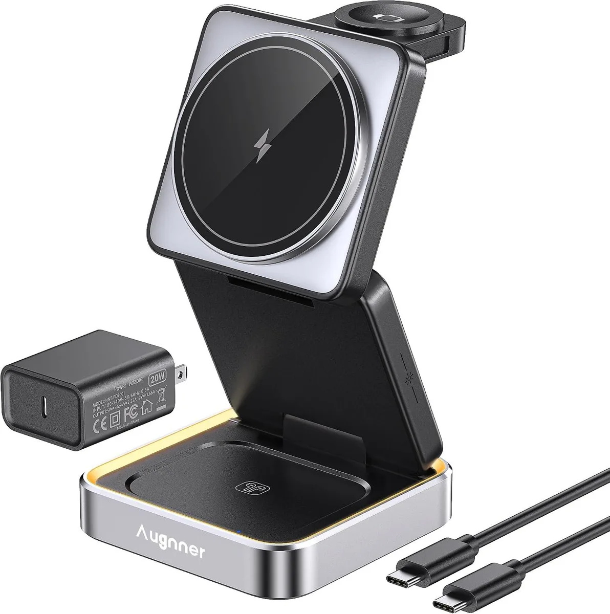 Luisport Luisport 2026 Upgraded 3-in-1 Foldable Wireless Charger 15W with Light (20W Adapter) — product photo