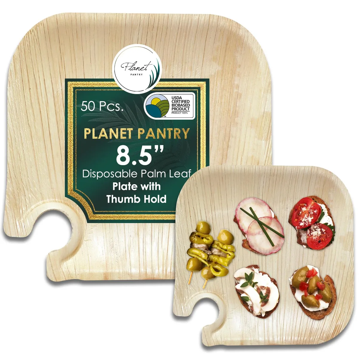Planet Pantry Planet Pantry Disposable Palm Leaf 8.5" Plate with Thumb Hold (50 pcs) Party Supply — product photo