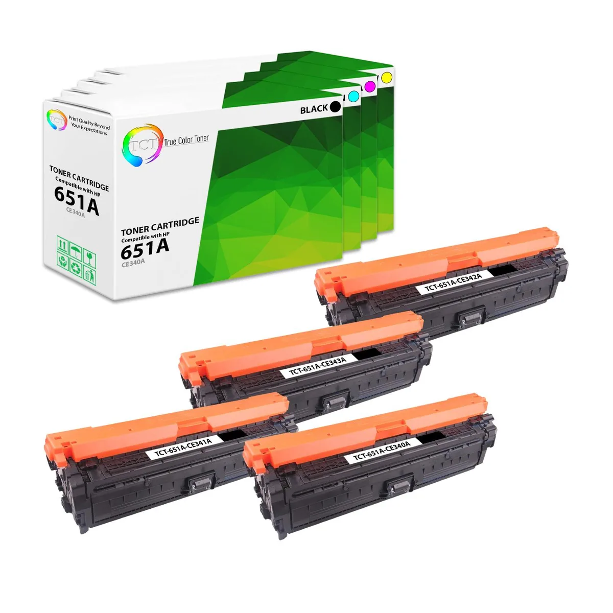 True Color Toner True Color Toner 651A 4 Pack Toner Cartridges CE340A CE341A CE342A CE343A — product photo