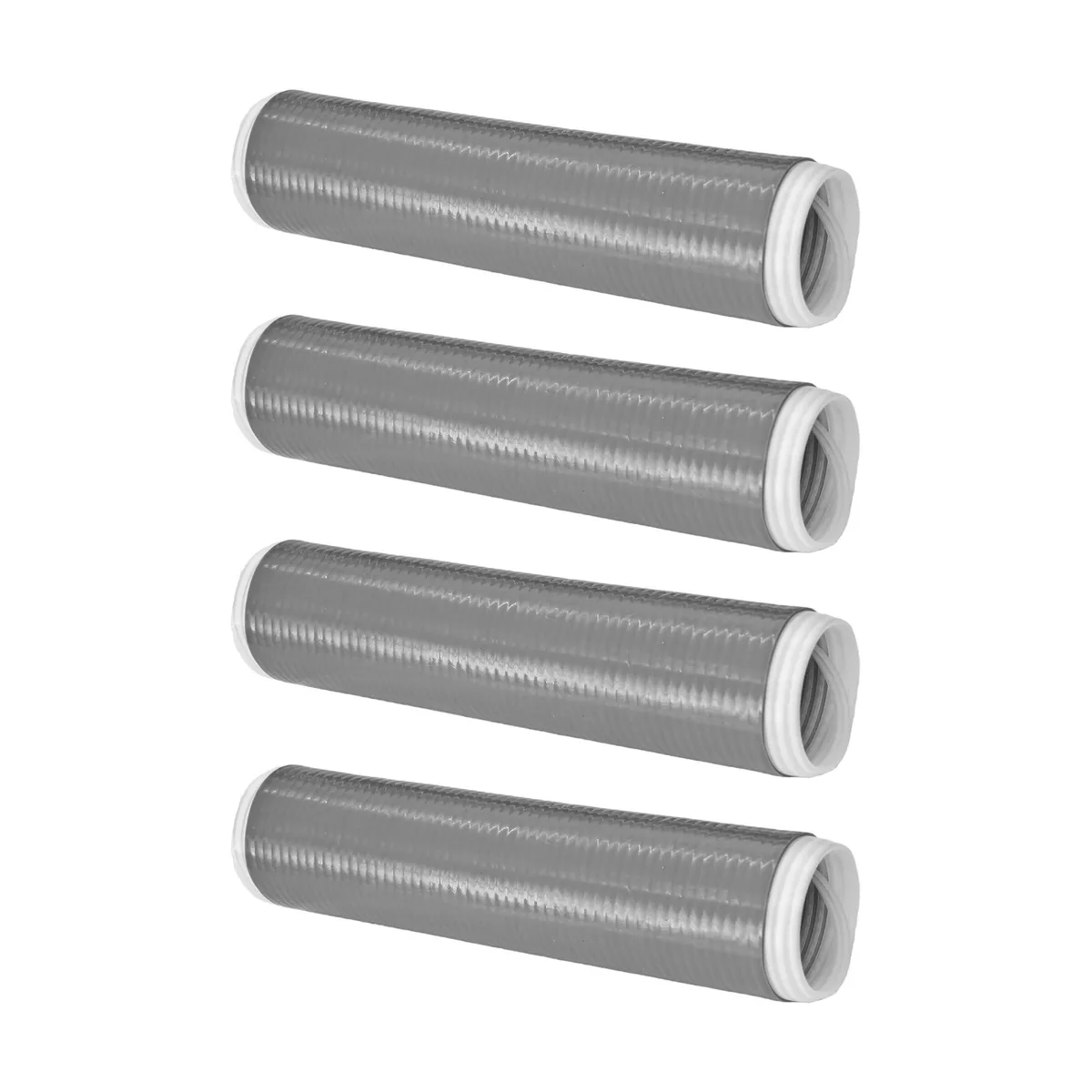 Four grey silicone pan handle sleeves, 18 cm long, textured finish