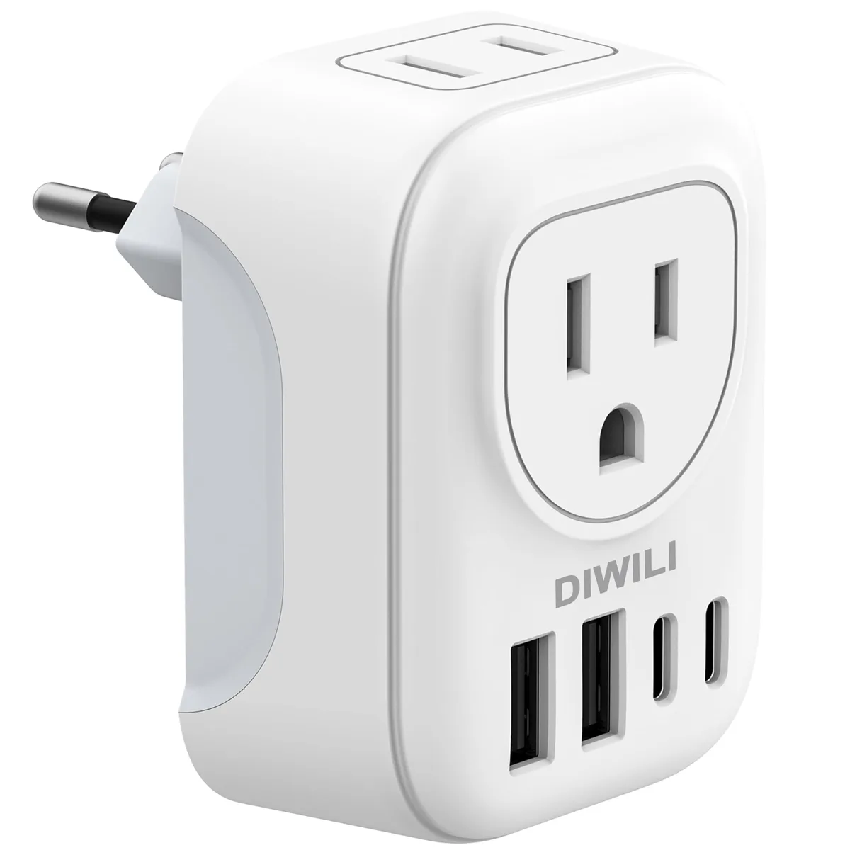  DIWILI OL-513 2 AC 4 USB Type C travel adapter — product photo