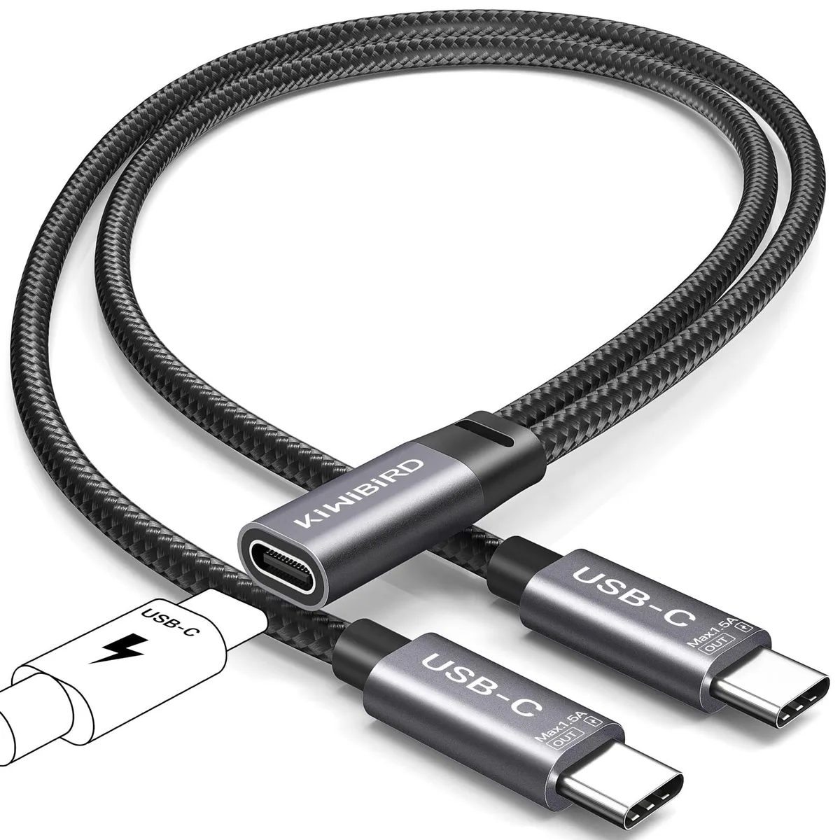  KiwiBird USB-C Power Splitter 1 in 2 Out Grey — product photo