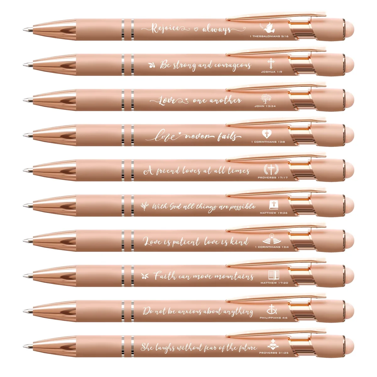 Rose Gold Ballpoint Pens with Stylus, Bible Verses, 10 Pack — product photo