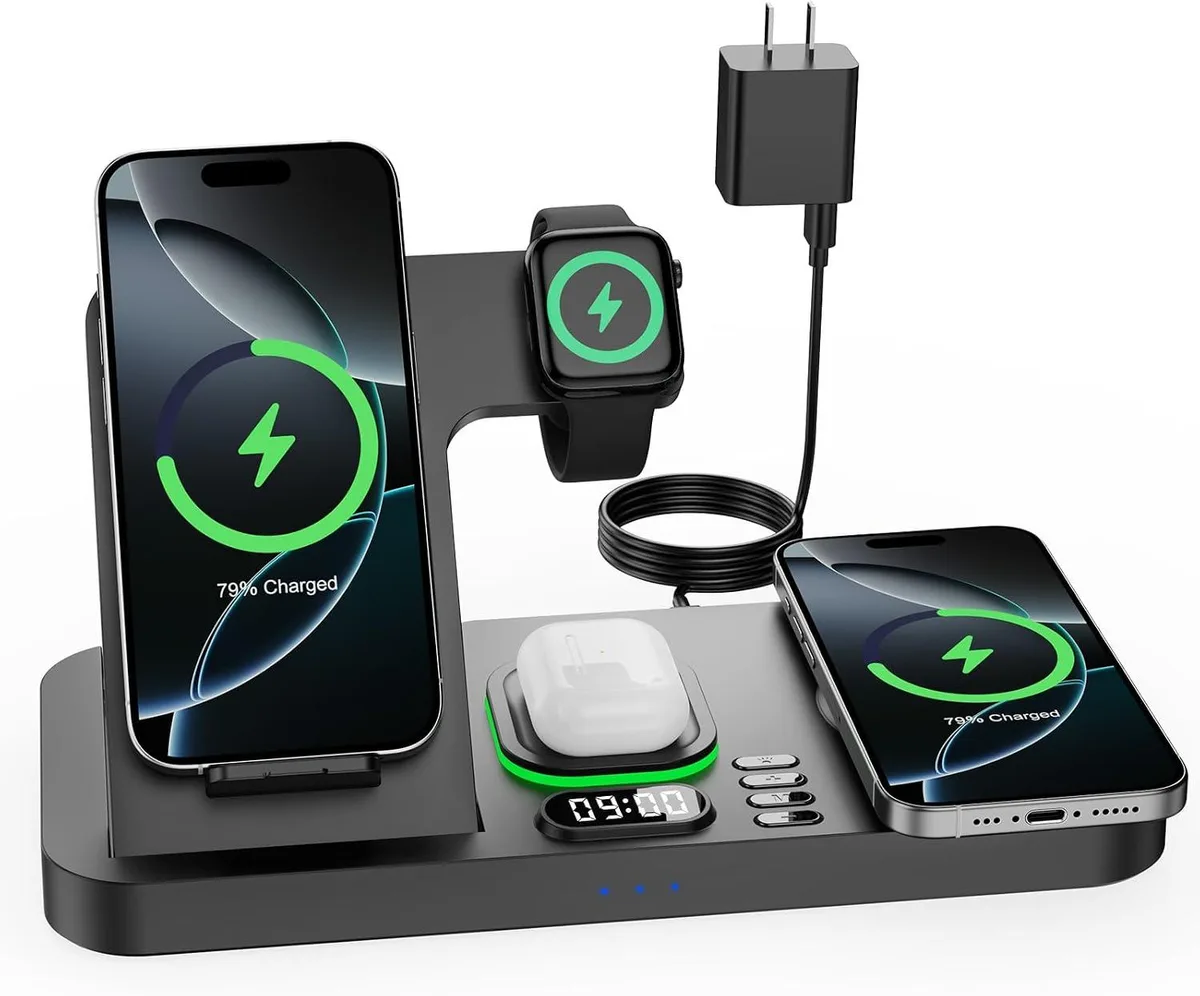 Luisport Luisport Dual Phone Wireless Charger with Clock &amp; 7-Color Light (Black) — product photo