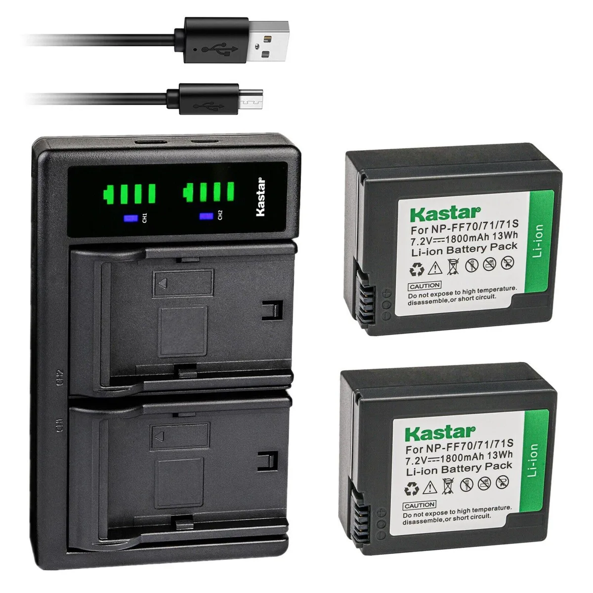 Kastar Kastar NP-FF70 2-Pack Battery &amp; LTD2 USB Charger 13Wh 7.2V — product photo
