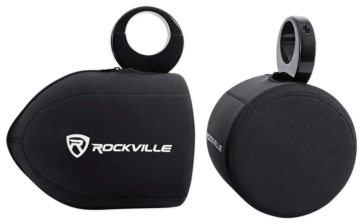 Pair of black neoprene covers with zips for 8 inch marine speakers