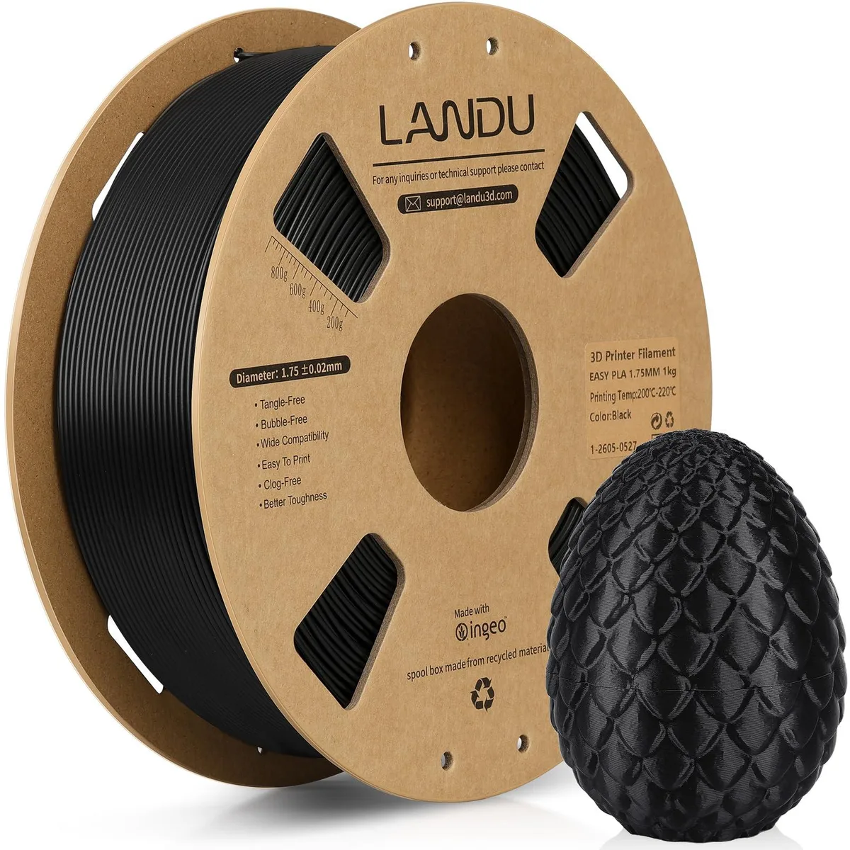  LANDU PLA Filament 1.75mm Black 1kg Cardboard Spool — product photo