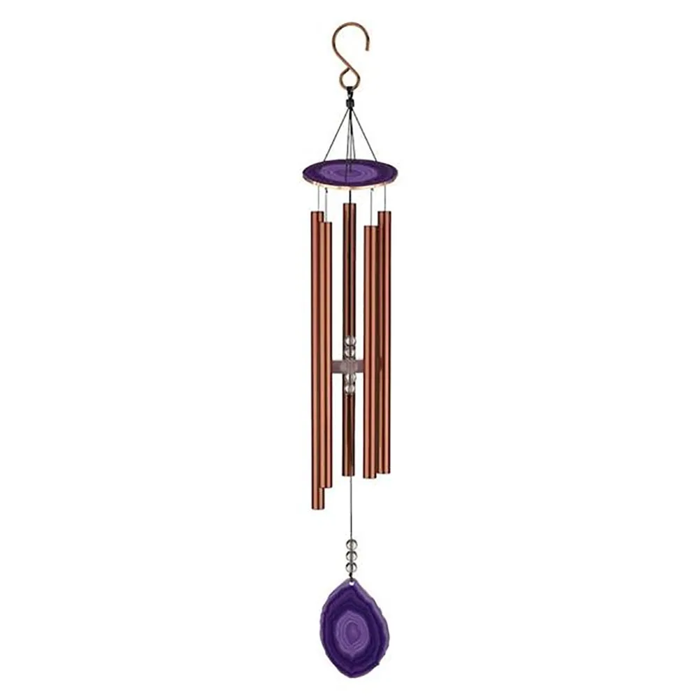 Purple agate wind chime 32 inch with stone canopy and acrylic knocker