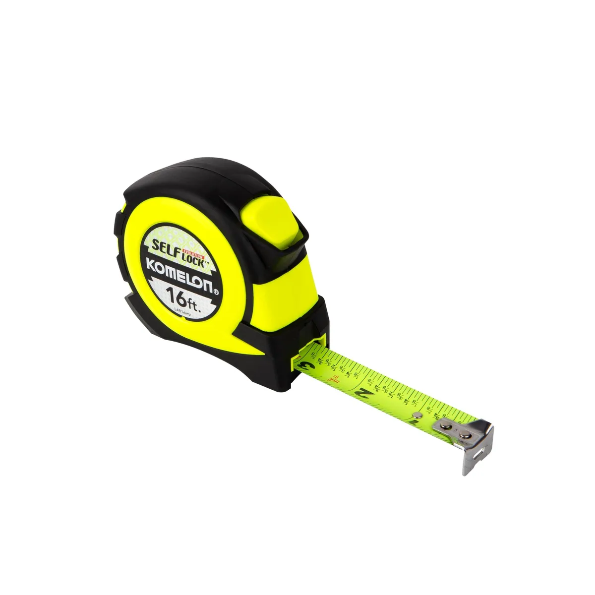Self-lock 16' tape measure with hi-vis blade and fractional markings — product photo
