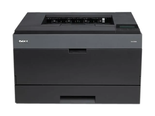 Rectangular grey office laser printer with front paper tray and control panel