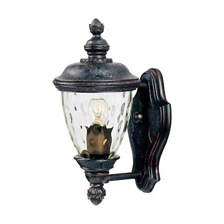 Small outdoor lantern in oriental bronze finish with water glass panel