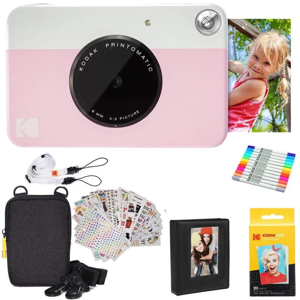 Zink Zink KODAK Printomatic 10MP Instant Camera Pink 20 Sheets Case Stickers Markers Album Frames — product photo