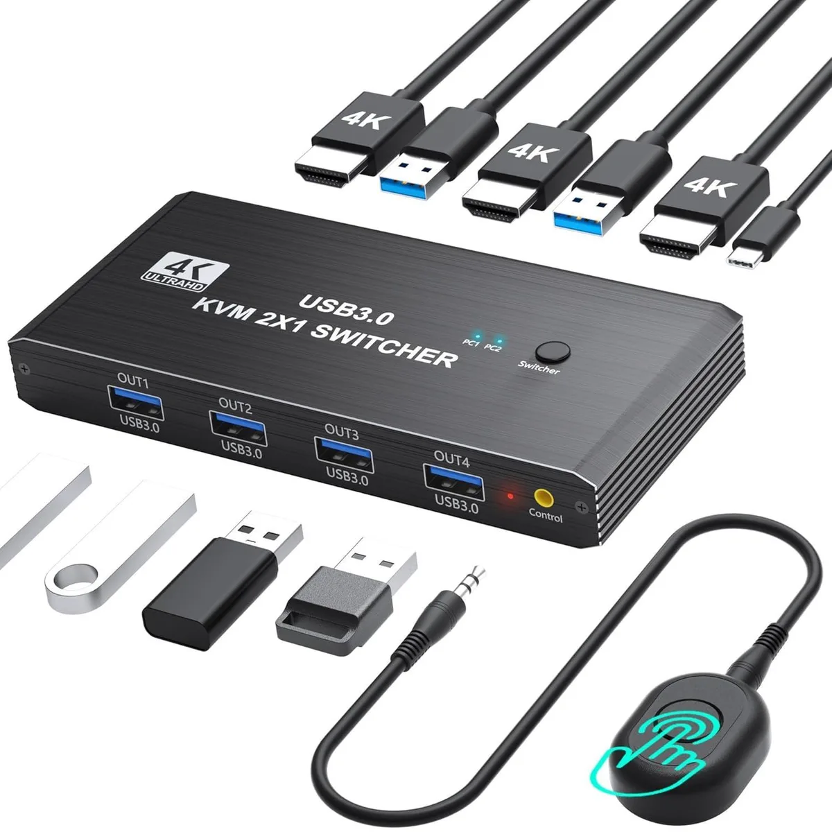 WRIARICH WRIARICH 4K@60Hz HDMI USB 3.0 KVM Switch 2 Computers 1 Monitor — product photo