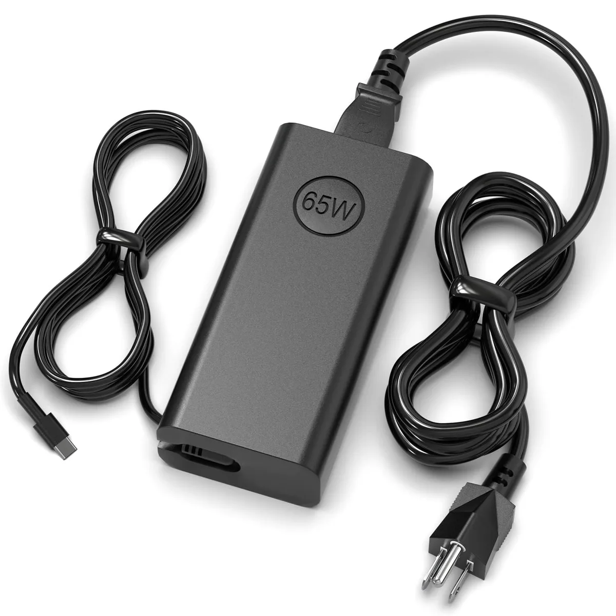 Compact black USB-C power brick with detachable mains cord