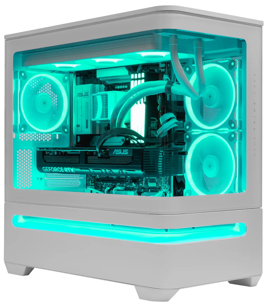 ASUS ASUS Prime AP202 White Intel Core Ultra 7 265KF RTX 5070 Ti 128GB DDR5 4TB NVMe gaming PC — product photo