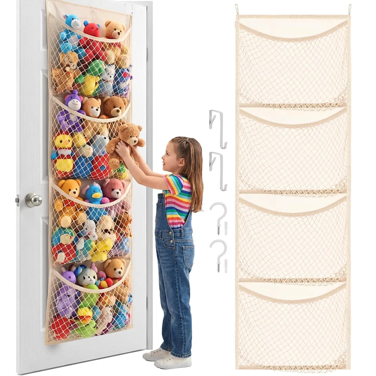 Ofiray-home Ofiray-home Over The Door Stuffed Animal Storage Beige 4 Pocket — product photo