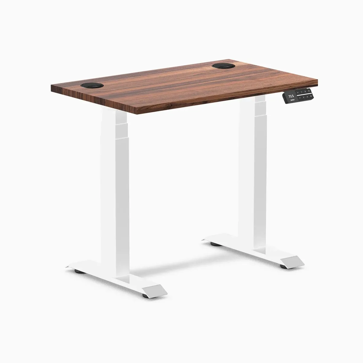 Desky Desky Dual Mini Hardwood Sit Stand Desk Walnut White 32 x 20 in — product photo