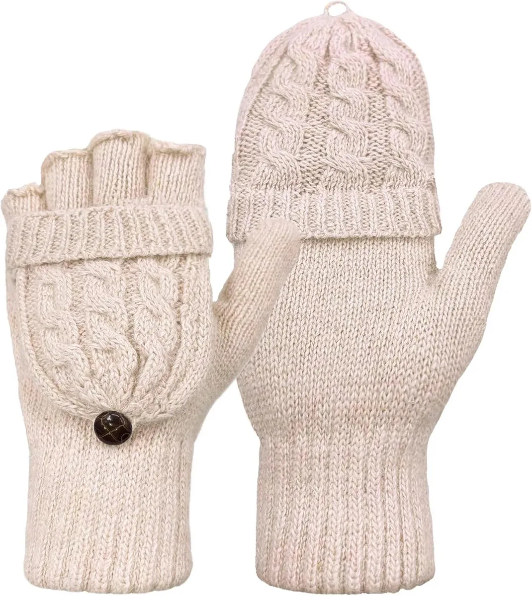 Tanvia Tanvia Convertible Fingerless Gloves Mittens Beige One Size — product photo