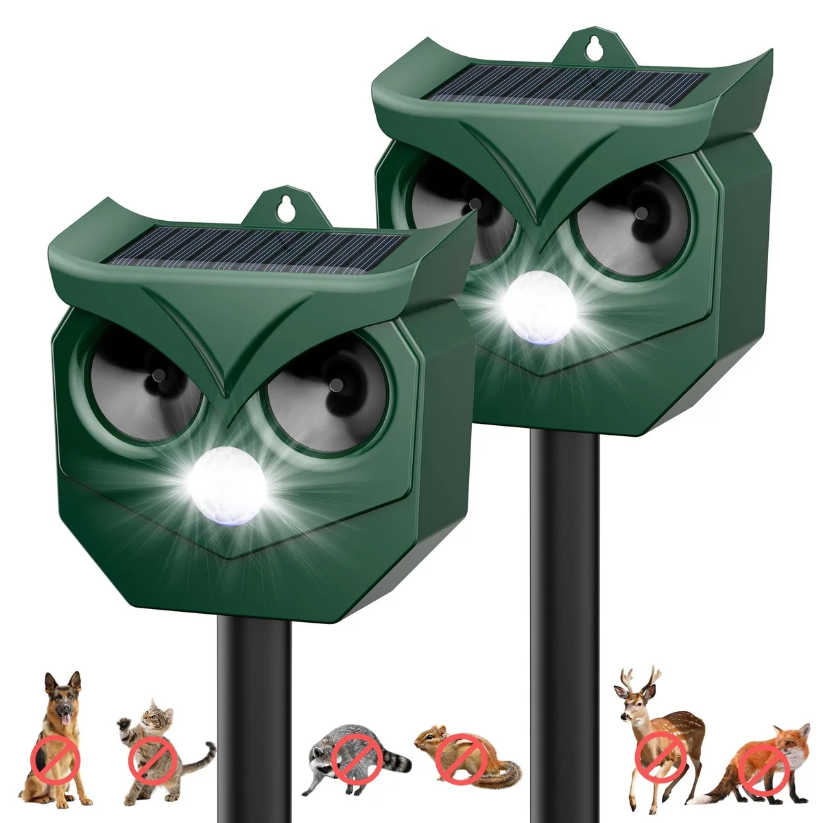  Solar Animal Deterrent 2 Pack Ultrasonic Repeller LED Strobe IP65 — product photo