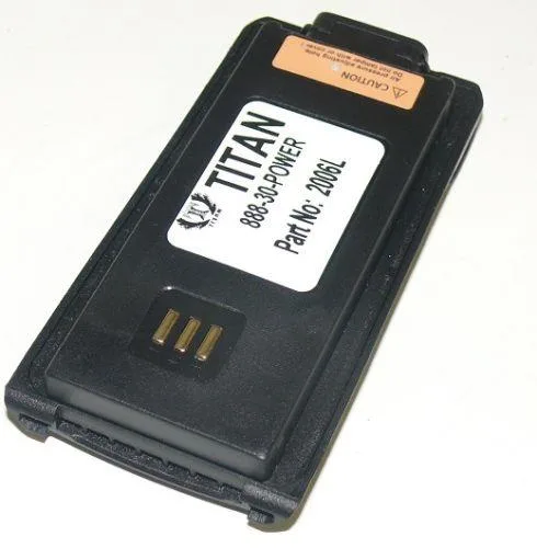 Rectangular lithium-ion battery pack with dark textured casing and gold contact strip