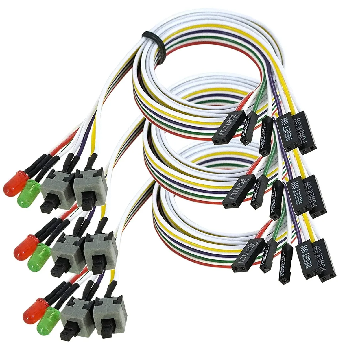 3 Pack ATX Front Panel Switch Cable 68 cm Red Green LED — product photo