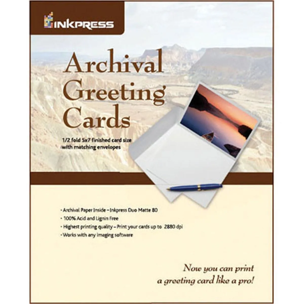 Inkpress Inkpress Archival Greeting Cards 7x10 inch Scored 100 Sheets with Envelopes — product photo