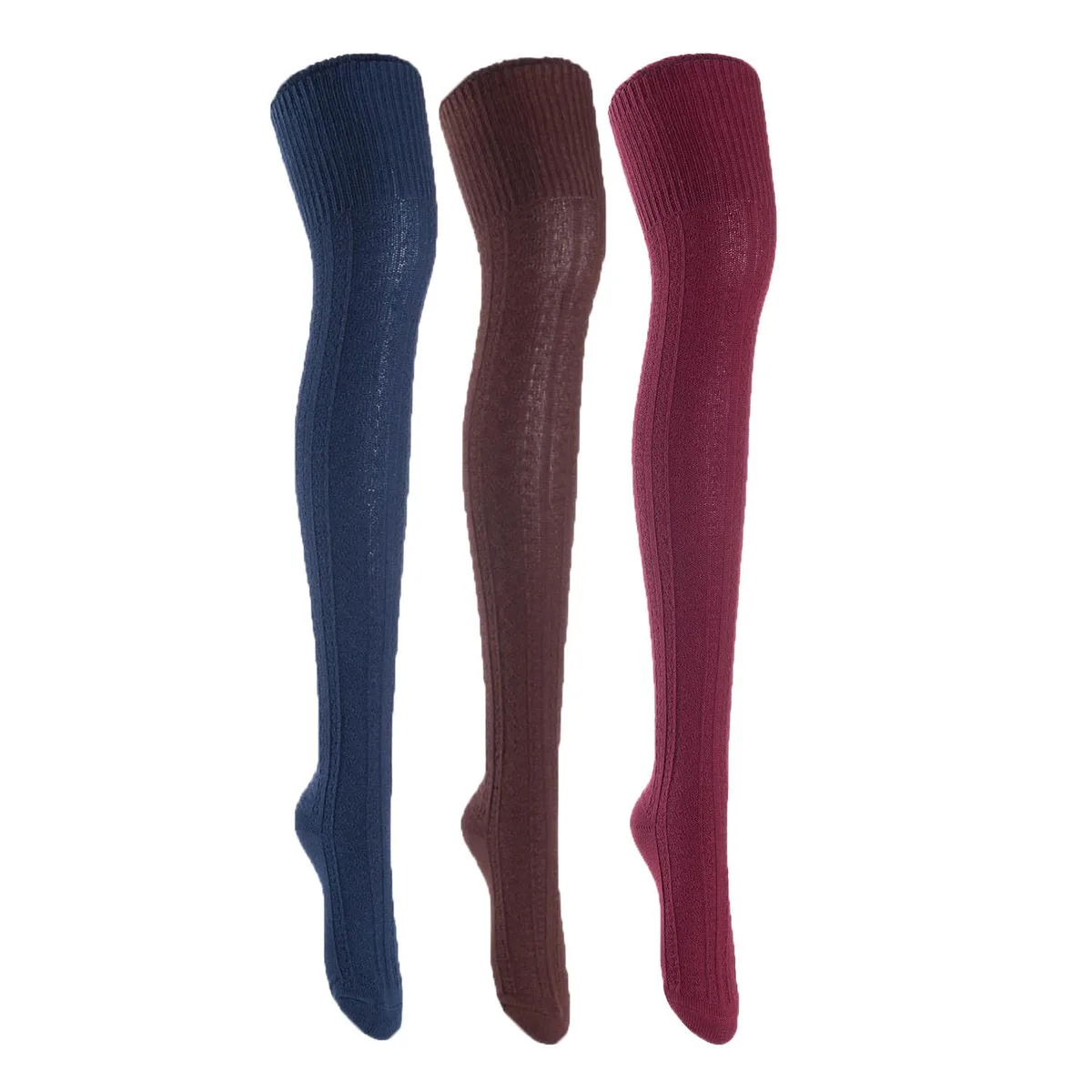 Lian LifeStyle Lian LifeStyle L1025 3 Pairs Thigh High Cotton Socks Multicolor — product photo