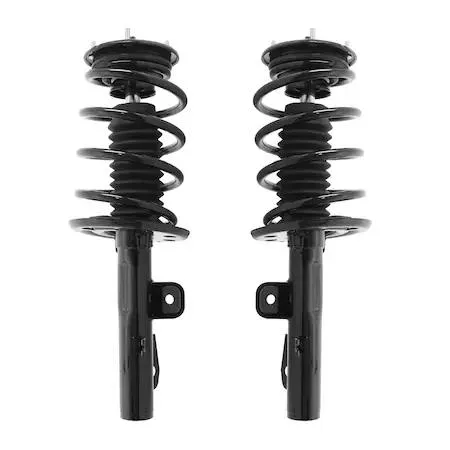 Pair of silver front strut assemblies with coil springs and top mounts for 2009-2012 Ford Flex