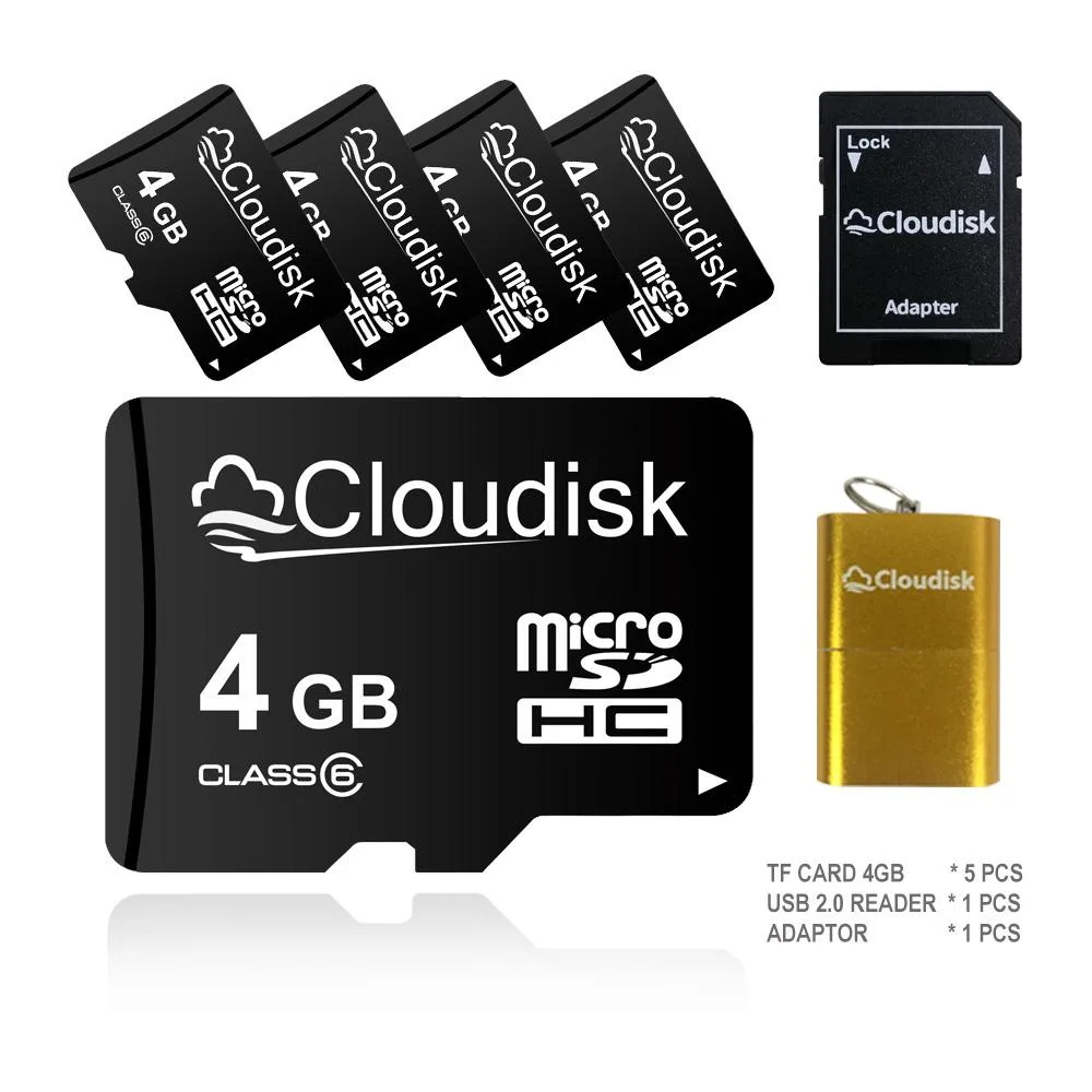 Cloudisk Cloudisk 4GB microSDHC Memory Card 5 Pack with SD Adapter and USB Flash Drive — product photo