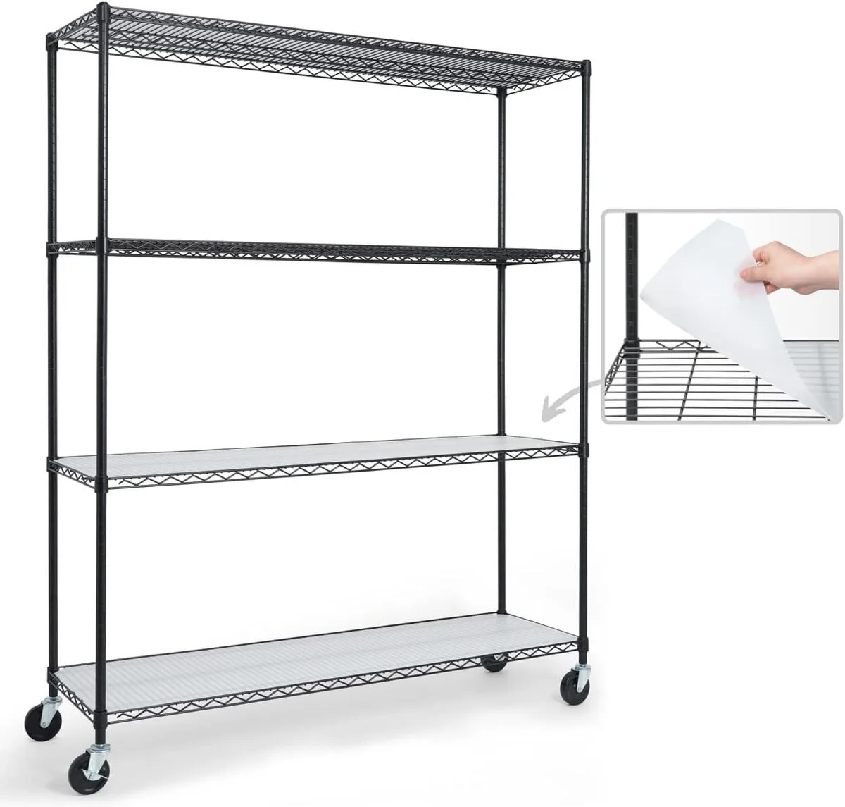 BFKK BFKK 60 x 18 x 76 cm 4-Tier Wire Shelving with Wheels, Leveling Feet &amp; Liners — product photo