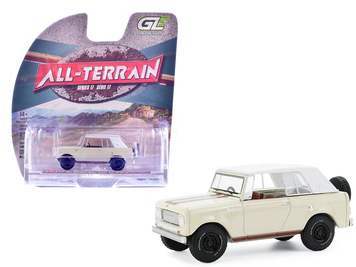 GREENLIGHT GREENLIGHT 1967 International Scout 800 Sportop "All Terrain" 1/64 hobby collectible — product photo