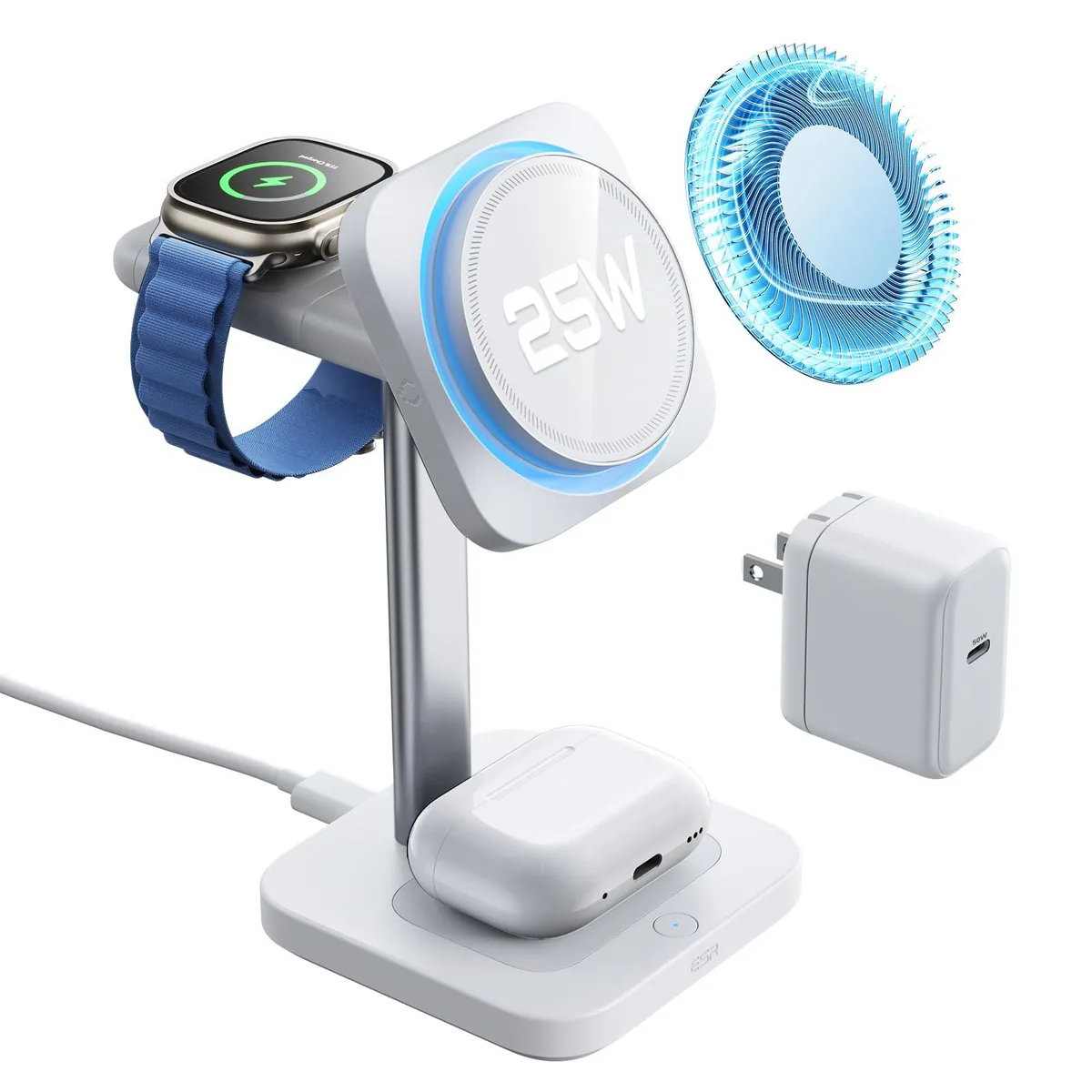  ESR 3-in-1 Qi2 25W CryoBoost Charging Station White — product photo