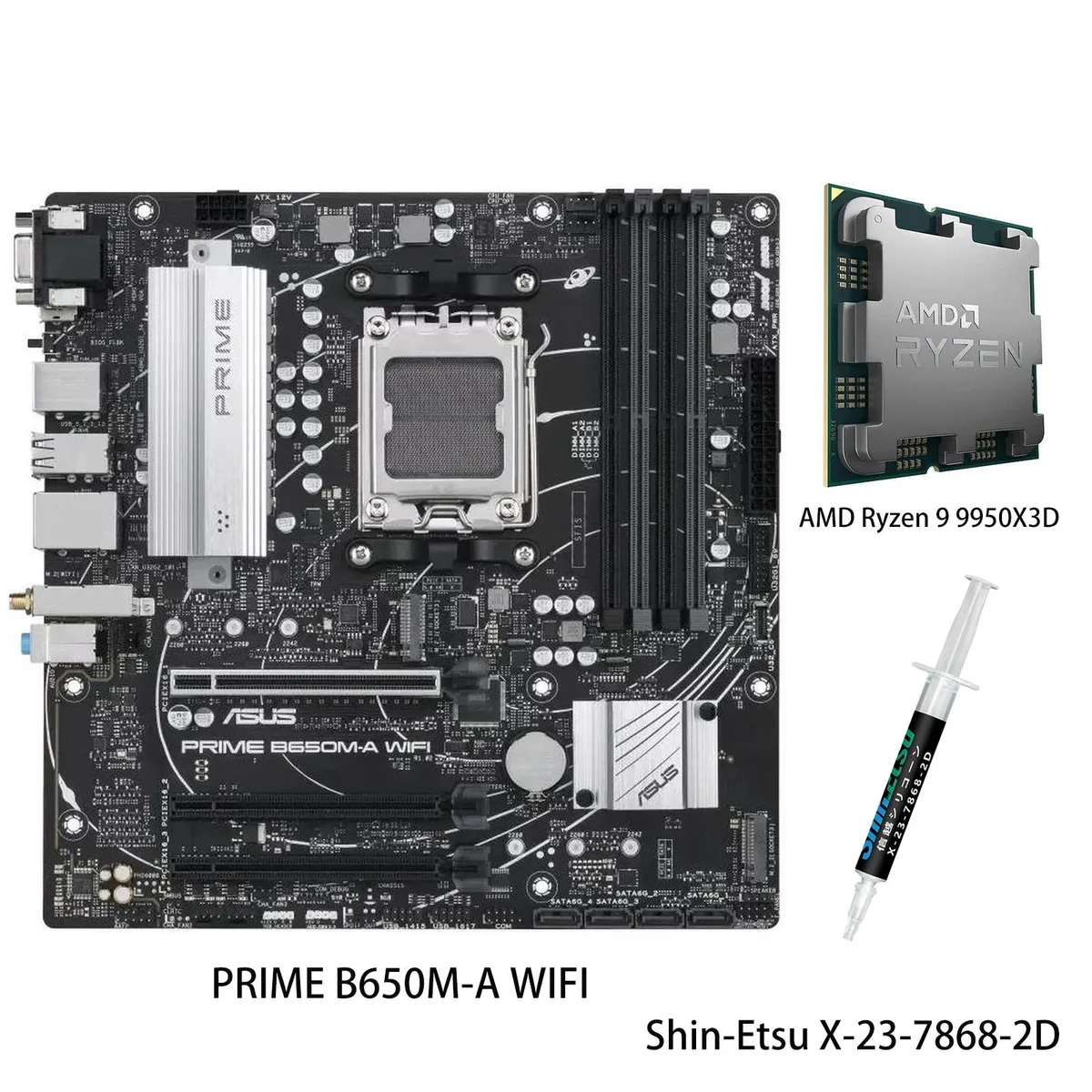 ASUS ASUS PRIME B650M-A WIFI &amp; Ryzen 9 9950X3D AMD motherboard combo — product photo