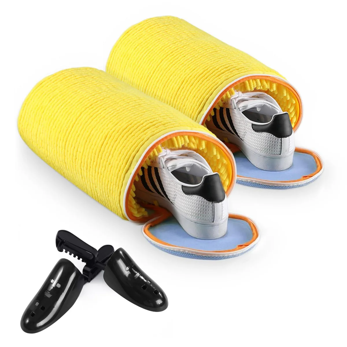 Grey shoe laundry bag with zip and two adjustable shoe trees