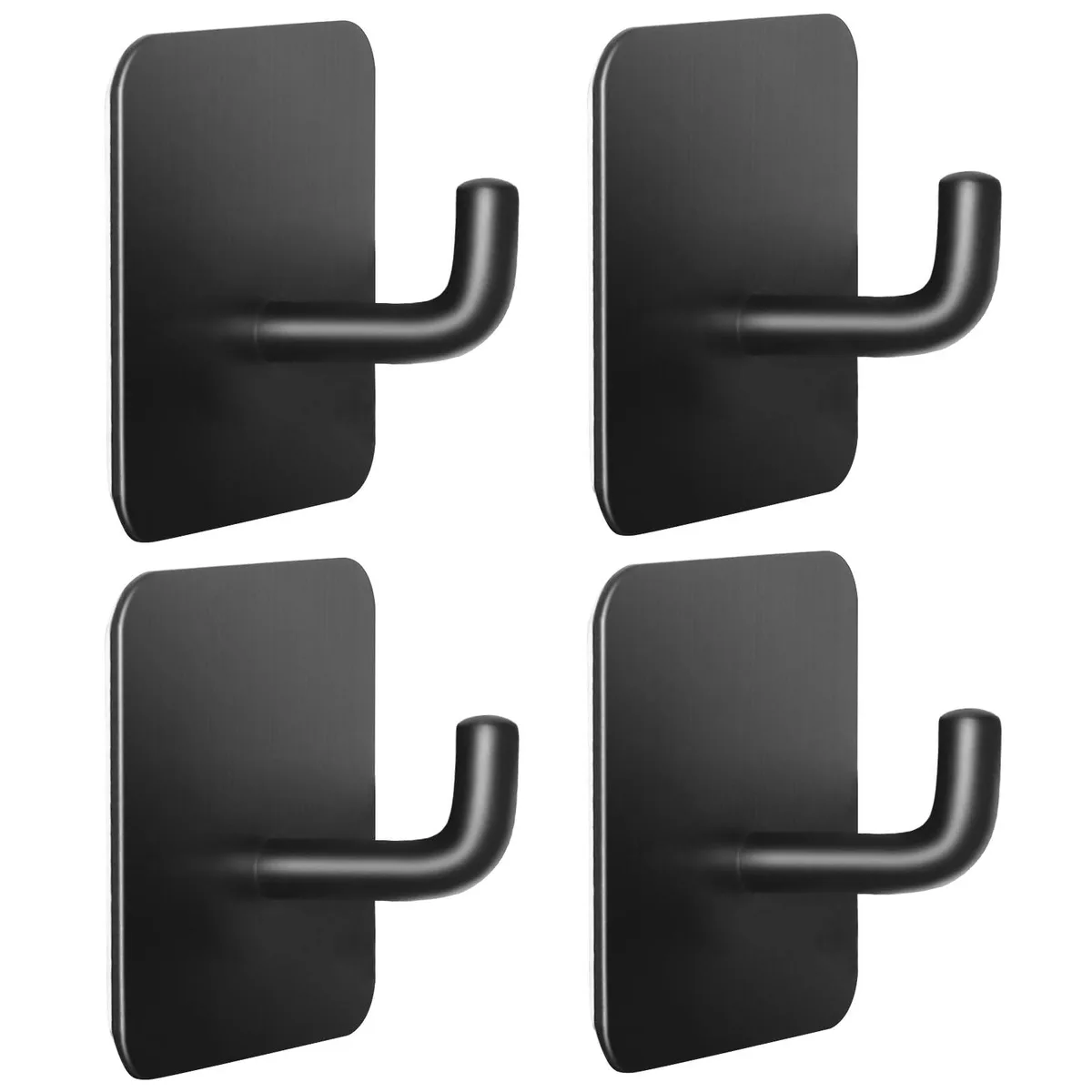 Adhesive Hooks 4 Pack Black Stainless Steel 15 lbs 6.8kg 1.77in — product photo