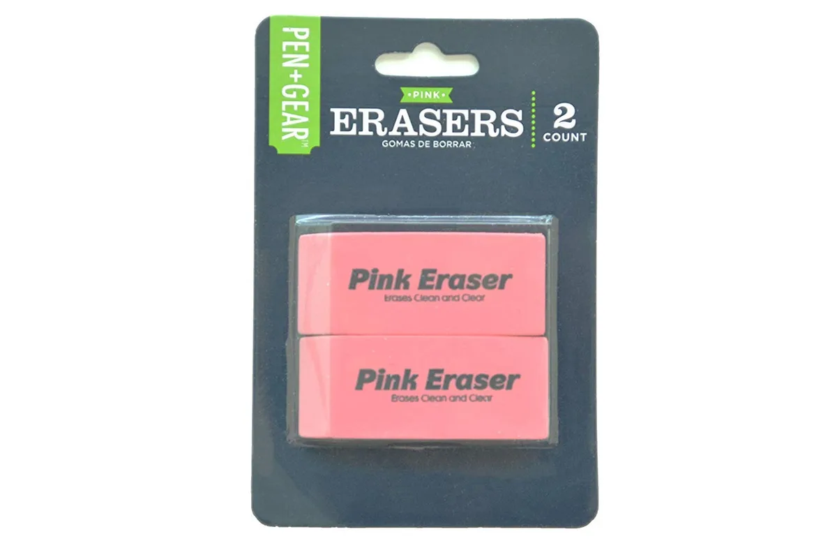 Pen+Gear Smudge-Proof Pink Erasers 2 Count — product photo