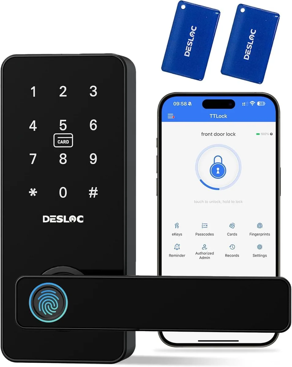 Aluminium smart door lock with integrated handle and fingerprint sensor