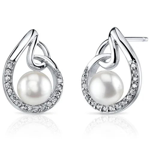 Oravo Oravo 6.5 mm Freshwater White Pearl Drop Earrings 925 Sterling Silver 12 Pearls 32 CZ Style SE8336 — product photo