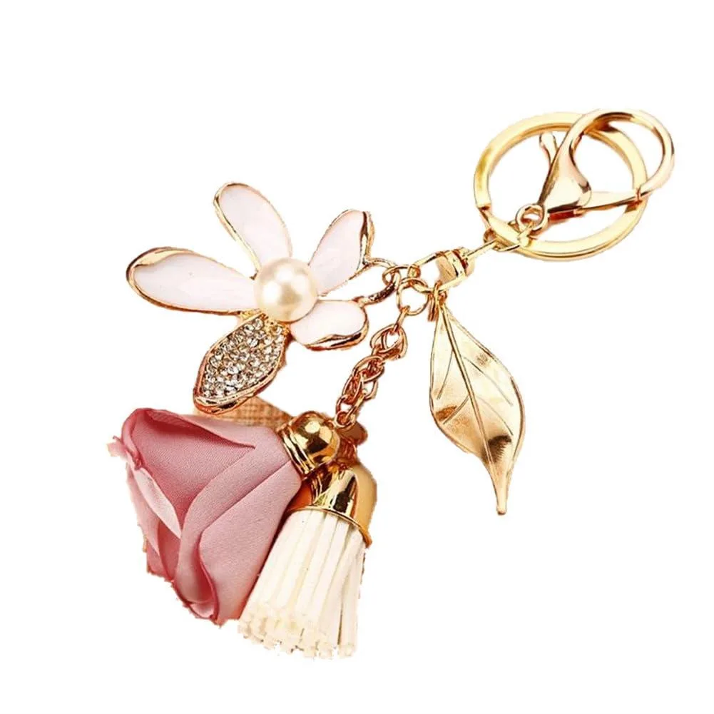  Viator Gear Flower Tassel Keychain Rhinestone Leaf Bag Pendant C Hook Black 24 — product photo