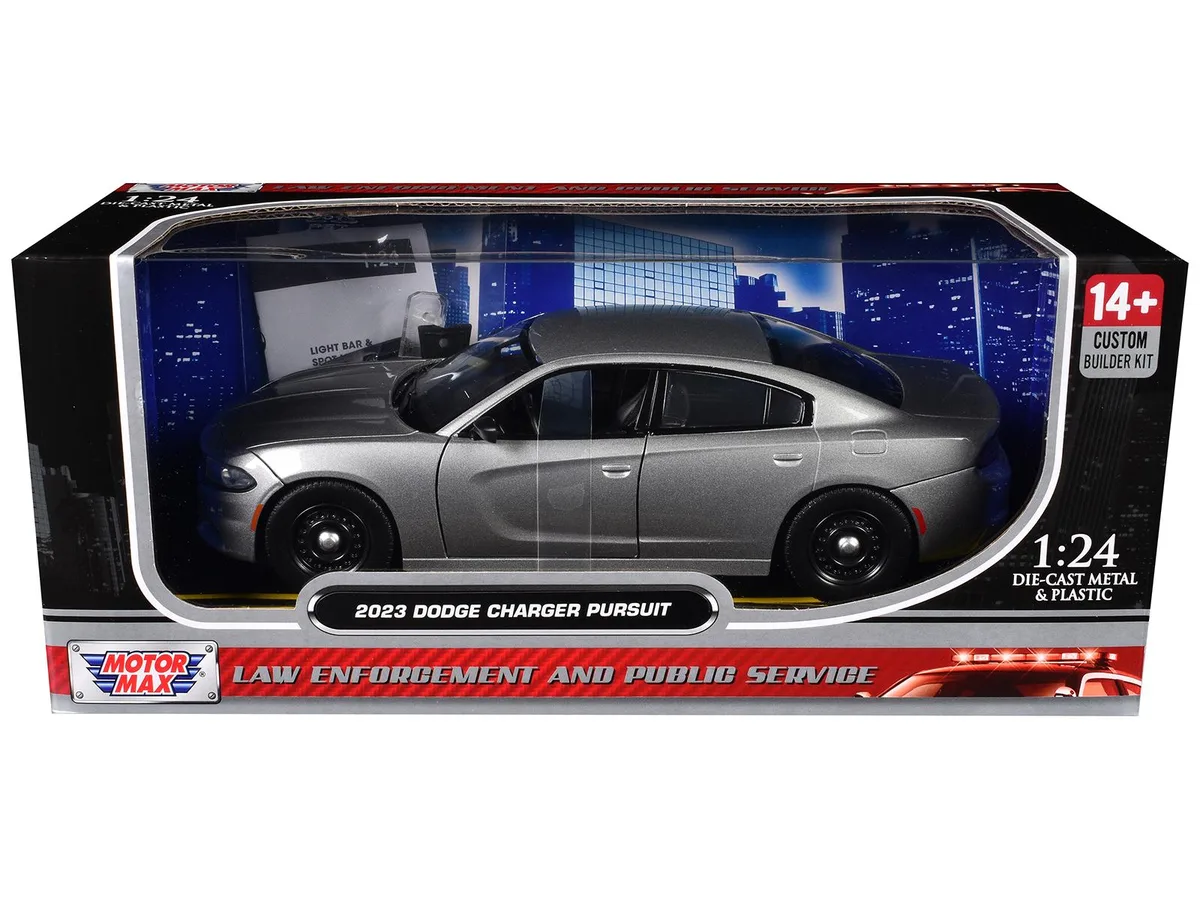 MOTORMAX MOTORMAX 2023 Dodge Charger Pursuit Police Car Silver Metallic Custom Builder's Kit 1/24 Diecast Model Car — product photo